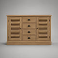 Komoda z MDF v dekoru přírodního dubu se 4 zásuvkami a 2 lamelovými dvířky, 120 × 85 × 40 cm