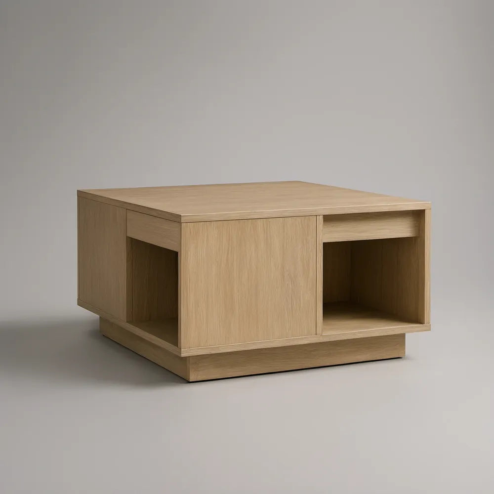 Konferenční stolek s posuvnými dvířky 90 × 60 × 40 cm, MDF s dubovou dýhou, přírodní dub