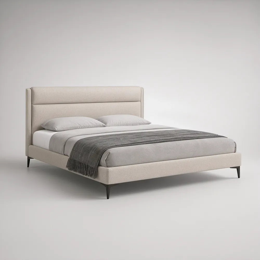 Béžová čalouněná manželská postel s lamelovým roštem 160 × 200 cm